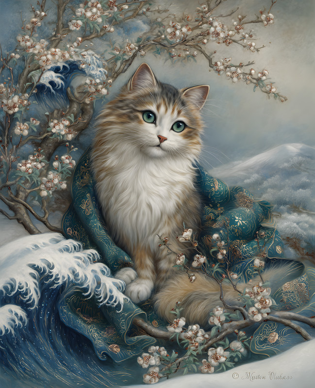 8×10 Cat On Blanket In Snowy Landscape Art Print Wall Decor – 864146683
