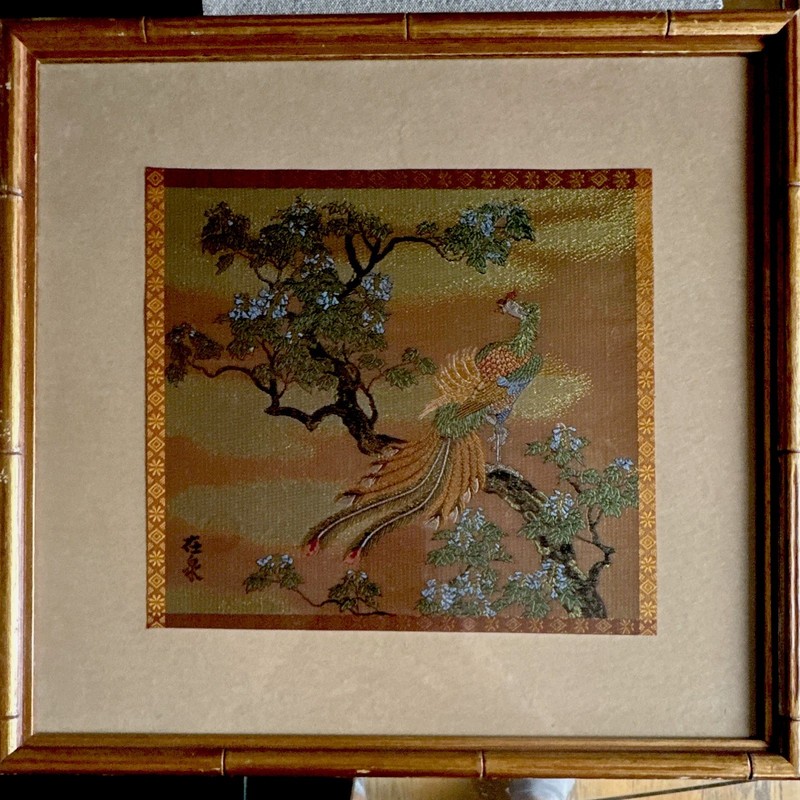 Franklin Picture Co. Asian Bird & Tree Landscape Embroidered Matted Nature Art