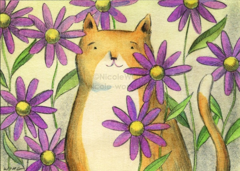 ACEO PRINT - DAISIES - cats pets animals daisy flowers garden nature spring