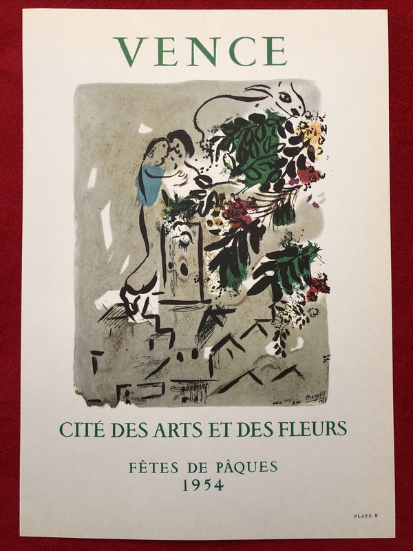 Marc Chagall,Vence Exposition poster,Offset Lithograph,Vintage 1966.Platesigned