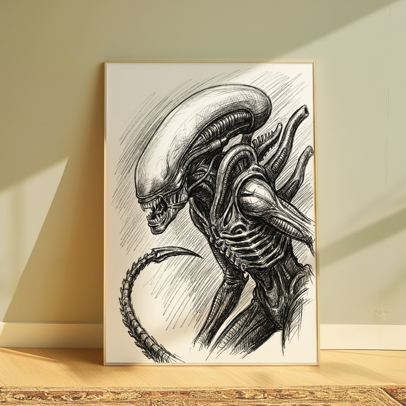 ALIEN ROMULUS XENOMORPH DRAWING PRINT PORTRAIT SKETCH 8" x 10" HORROR MOVIE ART gallery