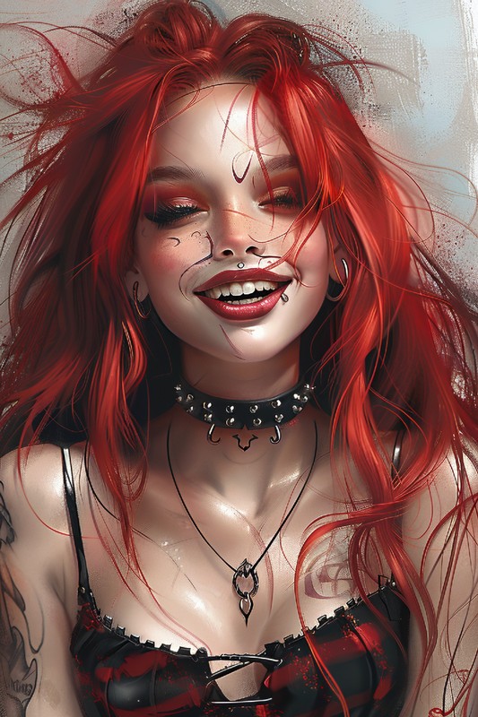 Punk Girl Art Print – Red Hair Rebel Portrait 4×6 UR100243