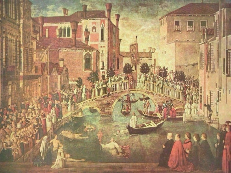 1960 Art Print "The Miracle Of The True Cross" By Gentile Bellini