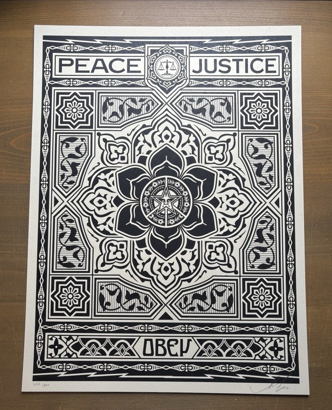 Shepard Fairey OBEY PEACE AND JUSTICE Signed Numbered Screen Print 283/300 RARE