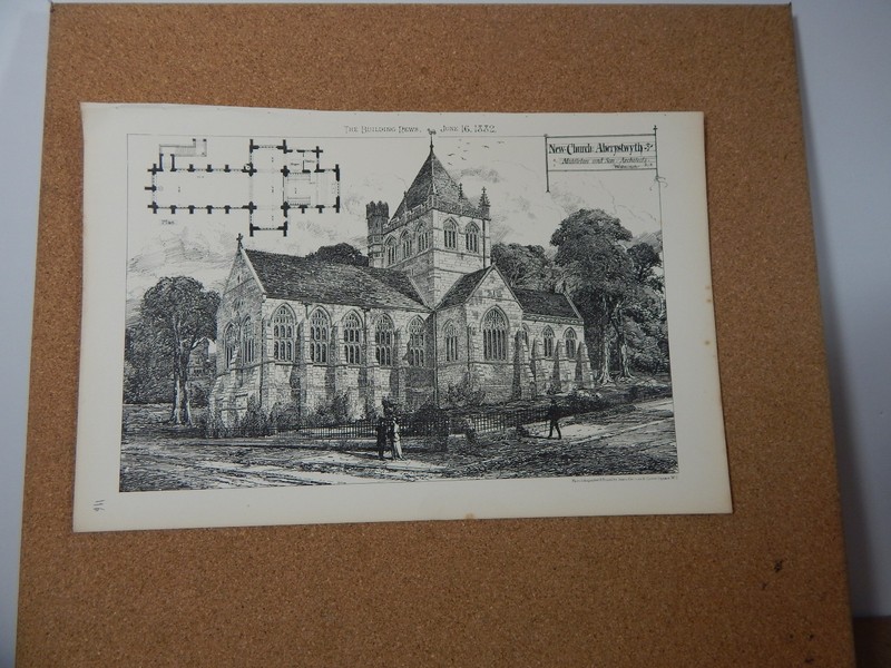 Antique Architects print New church Aberystwyth Building News 1882 gallery