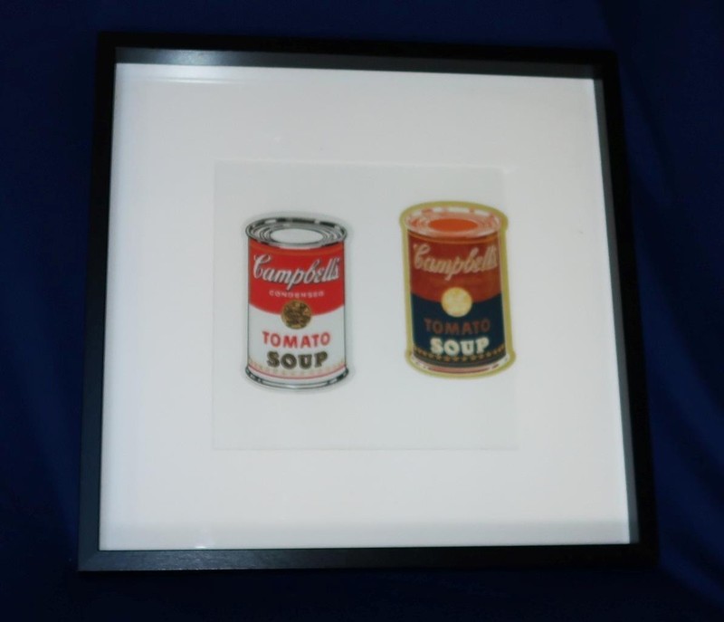 Andy Warhol Foundation Framed Campbell Soup Can Art Red White, Blue Orange Cans