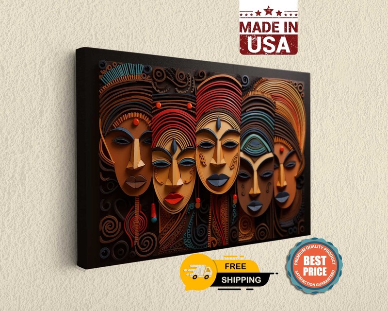 African Masks Abstract Wall Art Classic Africa Art Canvas Print