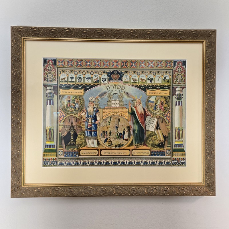 Rare Antique Palestine Germany Mizrach Lithograph Framed Judaica Synagogue Art