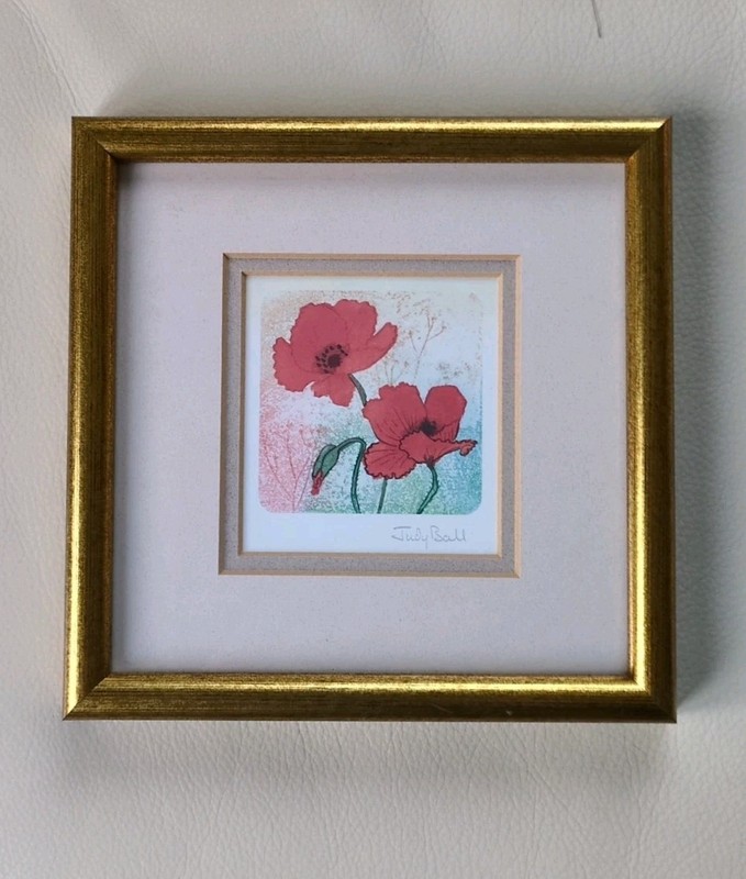 Poppies Watercolour By Judy Ball Framed 20 x 20 cm ( Watercolour 73 x 73 mm)