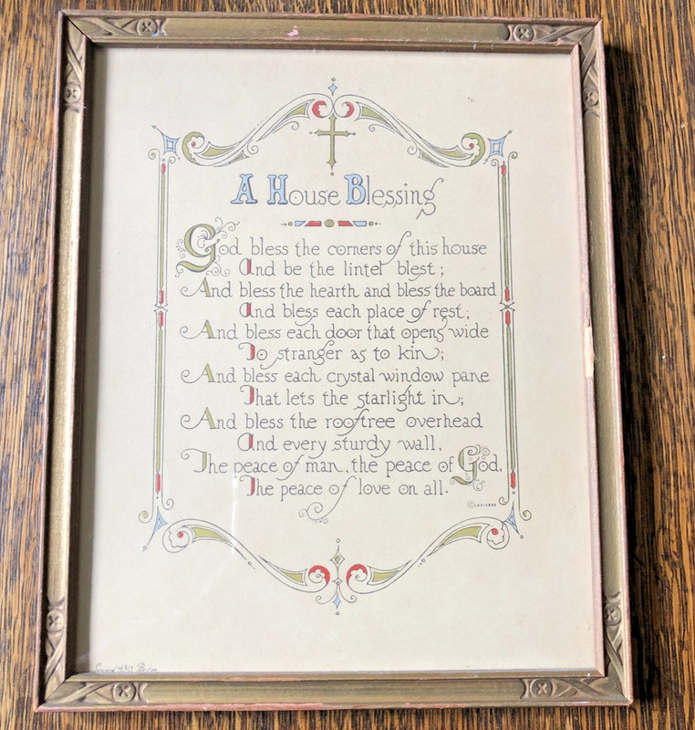 House Blessing lithograph antique print 1930s lettering home/cottage core