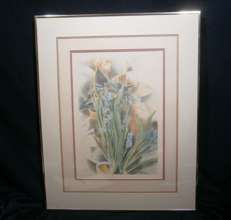 NEW YORK GRAPHIC SOCIETY CHARLES DEMUTH FLOWERS FLORAL 1945 VIVID COLORS FRAMED