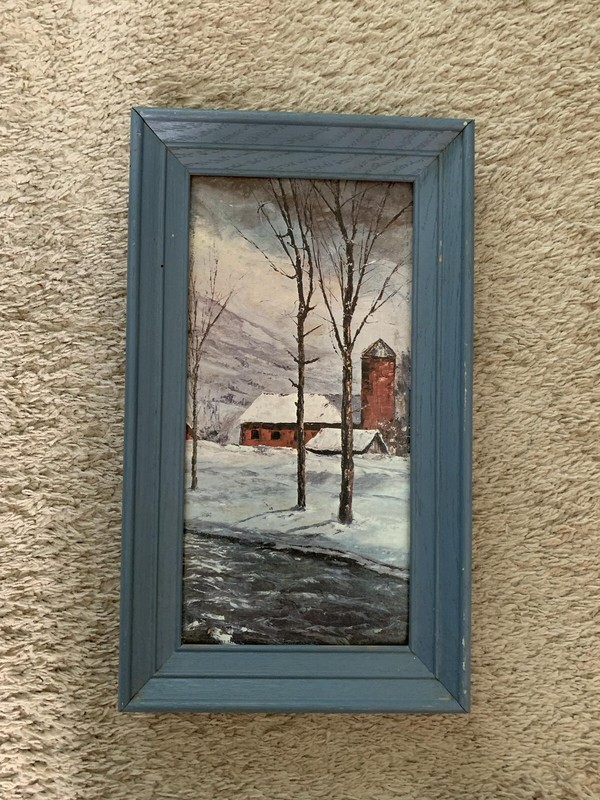 Vintage Snowy Red Barn Framed Prints
