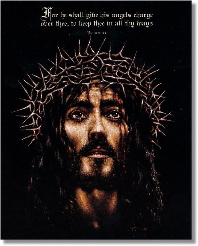 Jesus Christ Crown of Thorns Psalm 91:11 5×7) PREMIUM SATIN Print READY TO FRAME