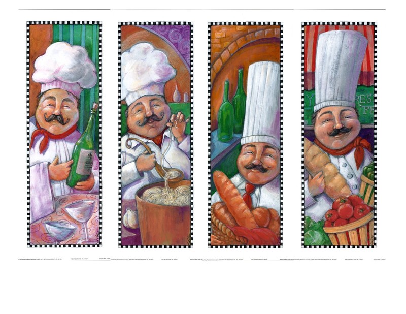 Jennifer Wiley Kitchen Art Wine Bakery Italian Vegetable Chefs Set of 4 8×20 in