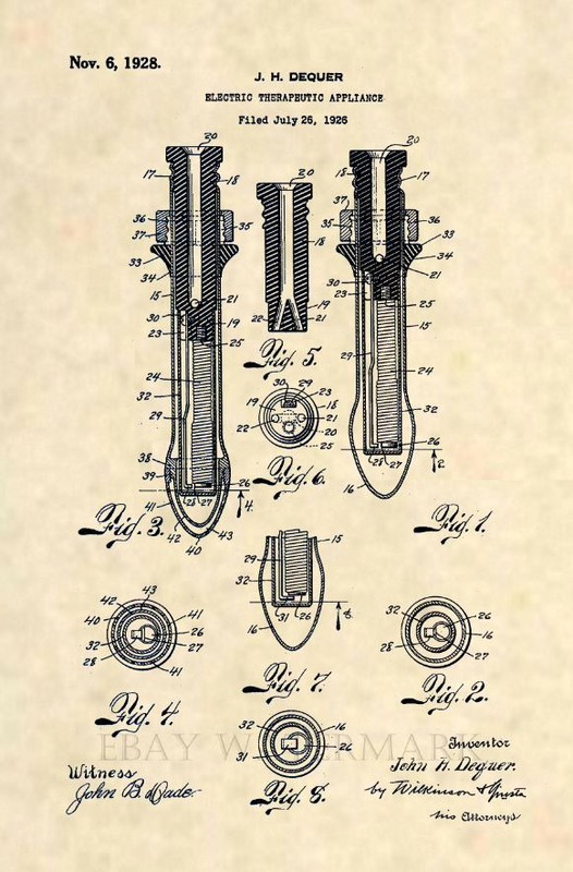 Official EARLY Vibrator US Patent Art Print- Antique Vintage Adult Toy – 444