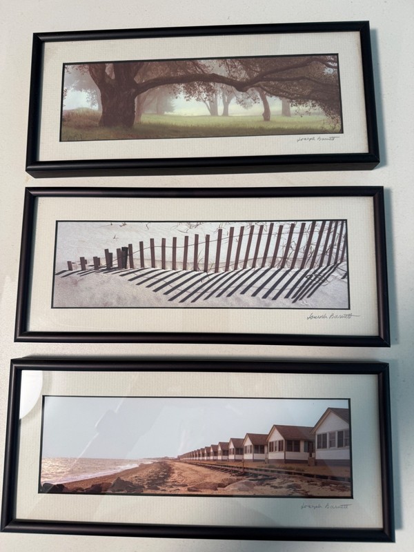 Joseph Barnett Signed Panoramic Photographic Prints Set of 3 Framed Coastal Art