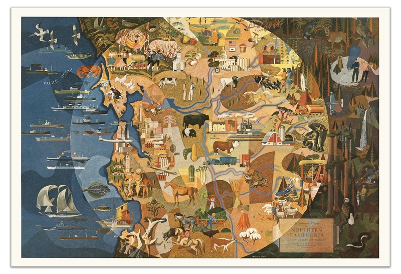 Northern California 1950s Pictorial Map Poster – Vintage Style Travel Art Print
