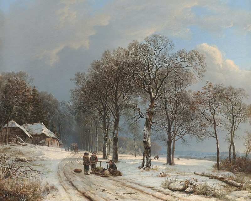 Antique Winter Landscape Painting Reproduction Giclee Print on Fine Art Paper