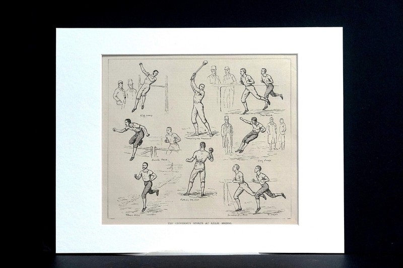 University Sport Lillie Bridge 1877 HURTLE TRACK MALLET LONG JUMP Matted Print gallery