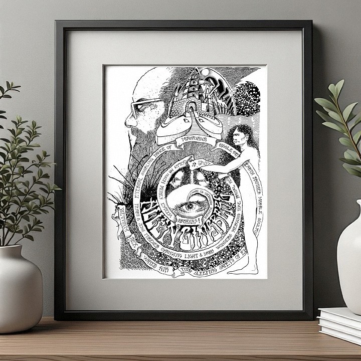 Psychedelic Abraxas Mandala Art Print Gnostic Jungian Occult 1960s 1970s
