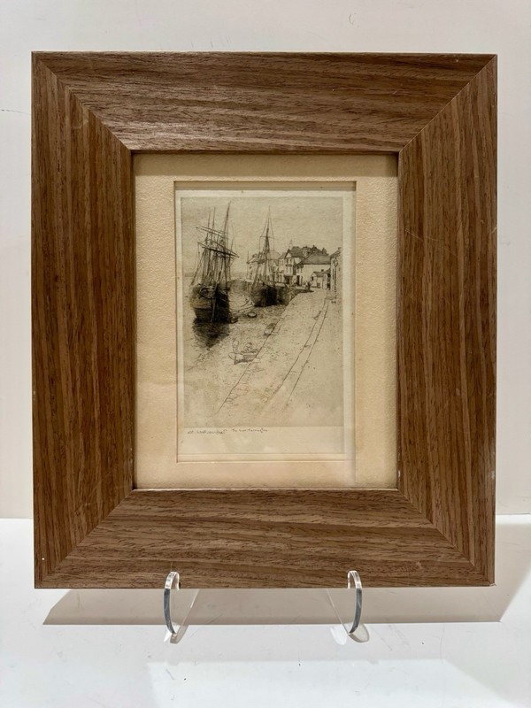 Sean Gallagher Framed Etching Harbor Scene Signed