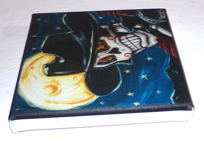 Living Skull Skeleton with Hat 5" x 5" Printed on Canvas El Vaquero Muerto 2010 gallery