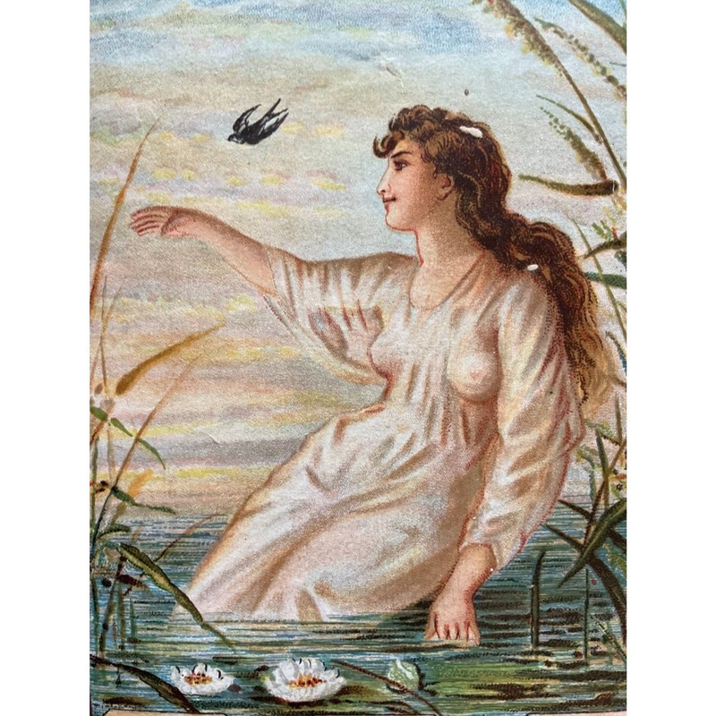 Antique Victorian Lady in Water Trade Card Ephemera Print c1890s