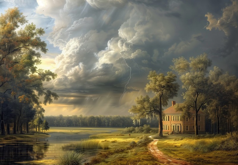 8×10 Art Print Forest House Painting – 31396799