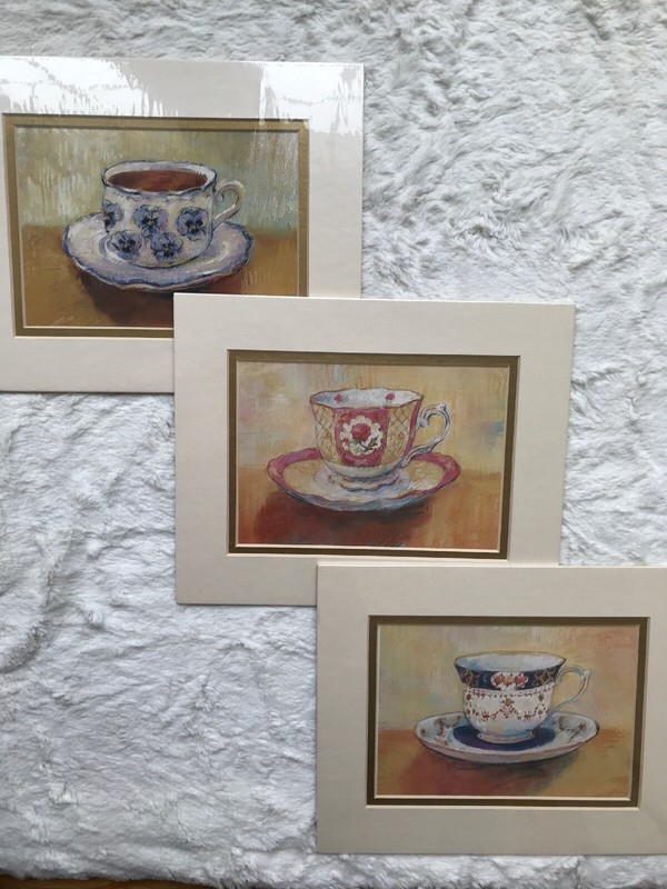 New Lot of 3 Grand Floridian Matted Lithographs, Teacup Design, For 8”x10” Frame