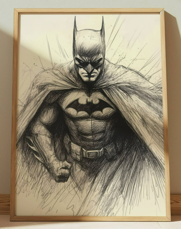 BATMAN DRAWING PRINT PORTRAIT SKETCH 8″ x 10″ BATMAN PRINT WALL ART HOME DECOR
