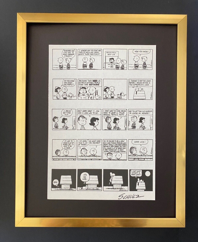 CHARLES SCHULZ + Signed Vintage 1968 Peanuts SNOOPY Cartoon Framed