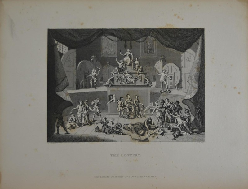 Antique Art William Hogarth The Lottery Art Theater Steel Engraving 1850