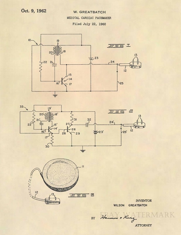 Heart Pacemaker US Patent Art Print – Official Pace Maker Doctor Antique – 571
