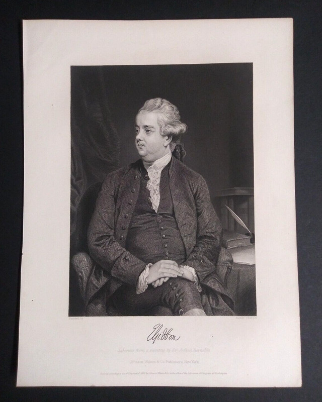 Edward Gibbon Writer Historian Steel Engraving Antique Portrait Print c1850-1890