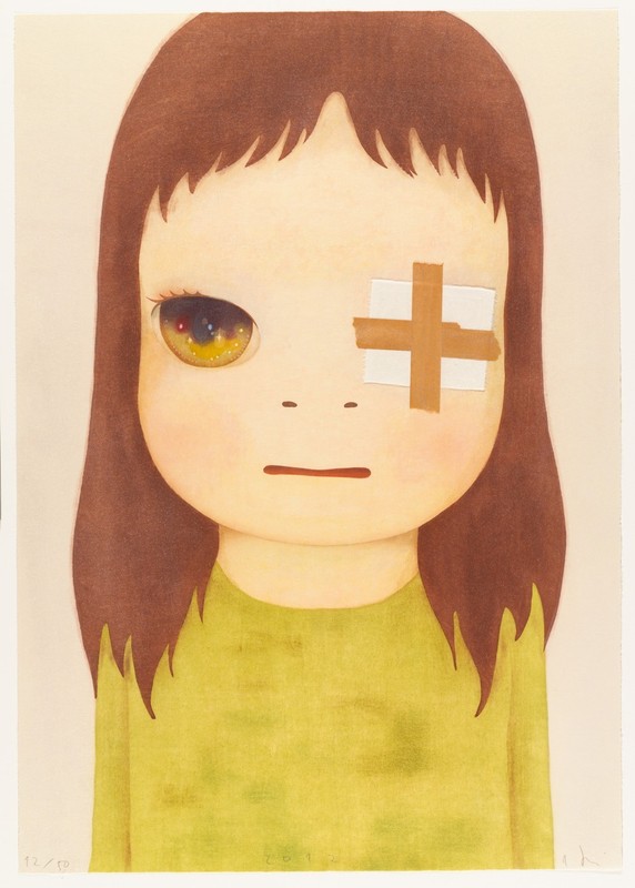 Yoshitomo Nara Untitled (Eye Patch) Woodcut Collage Art Print