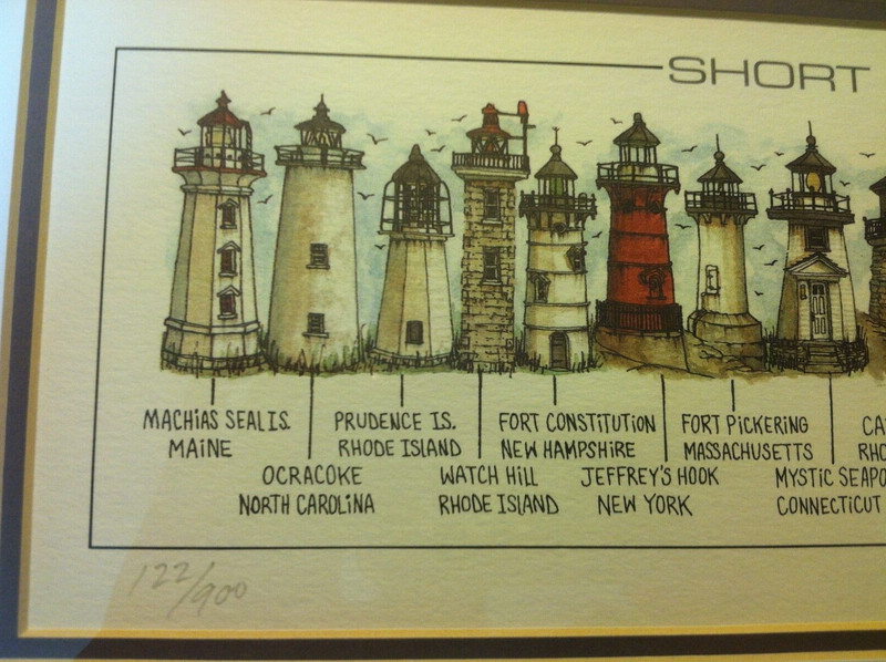 1996 🔥BEV SCHREIBER🔥 Lithograph Print Short East Coast Lighthouses SIGNED Art gallery