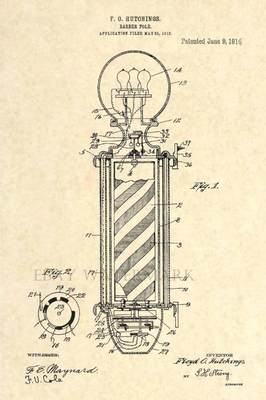 Official Barber Pole US Patent Art Print – Original 1914 Vintage Antique Art -29