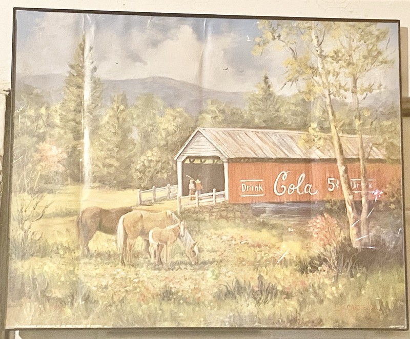 Vintage Covered Bridge With Drink Cola Print 16″ x 20″ with glass front frame