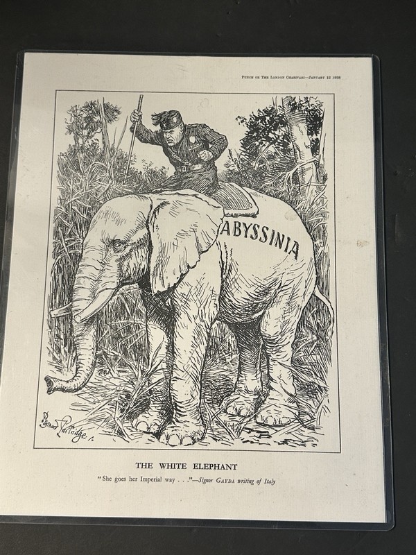 1938 Satire The White Elephant Political Cartoon Mussolini Partridge WW2
