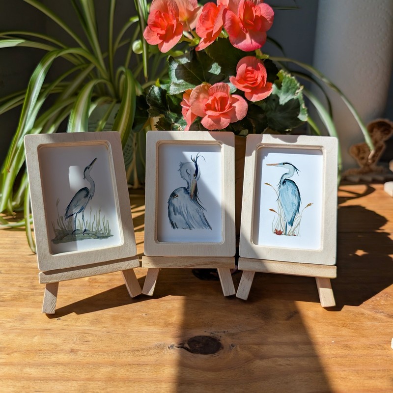 Set of 3 Great Blue Herons Mini Framed Prints – Watercolor Art By Lora Cavallin