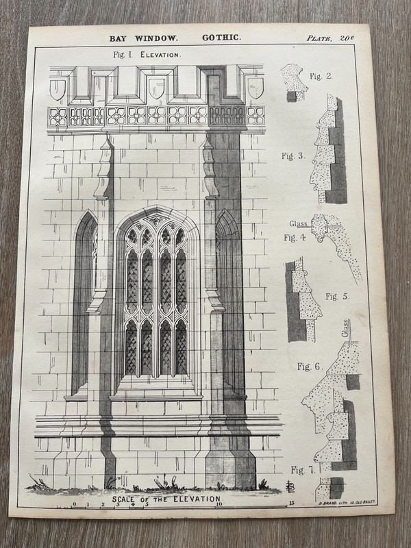 1850 print – bay window – gothic