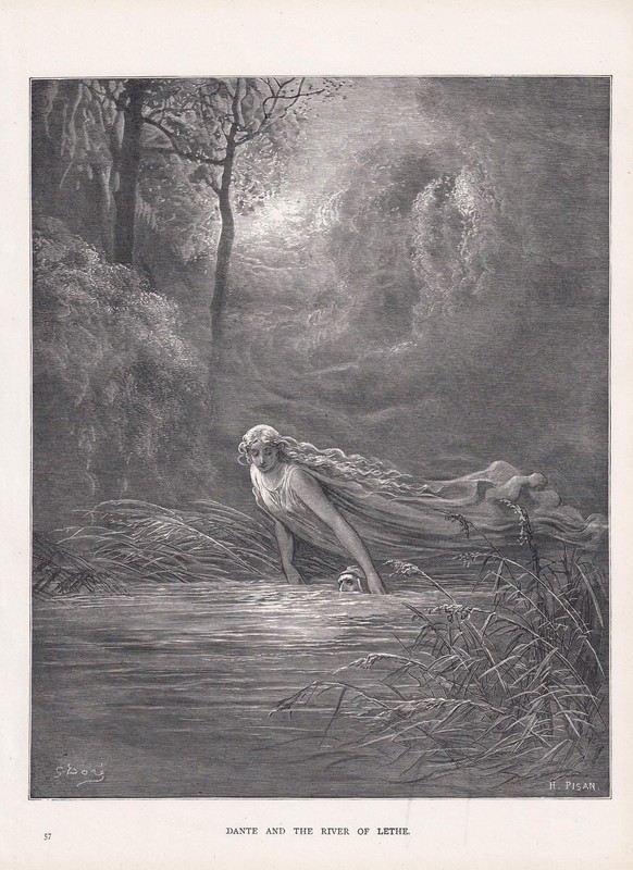 1870 GUSTAVE DORE Print - "Dante and the River of Lethe" - 8.5 x 12.8 Inches
