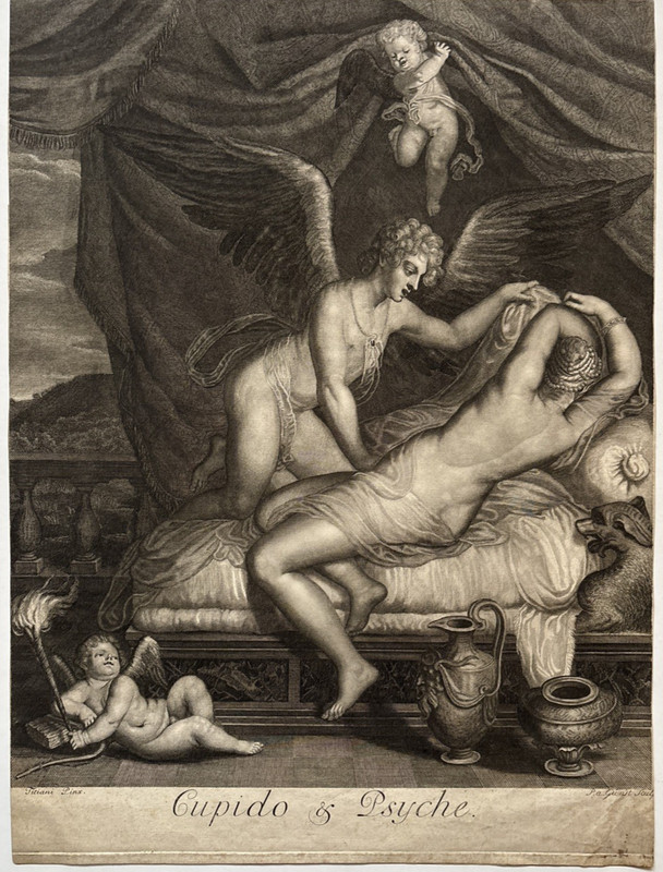Antique Loves of the Gods Cupid and Psyche Engraving 1708 Pieter van Gunst