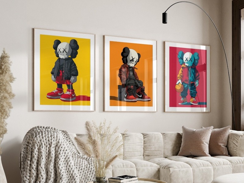 Set of 3 Kaws Nike Art pieces canvas wall home decor Portrait Gallery gallery