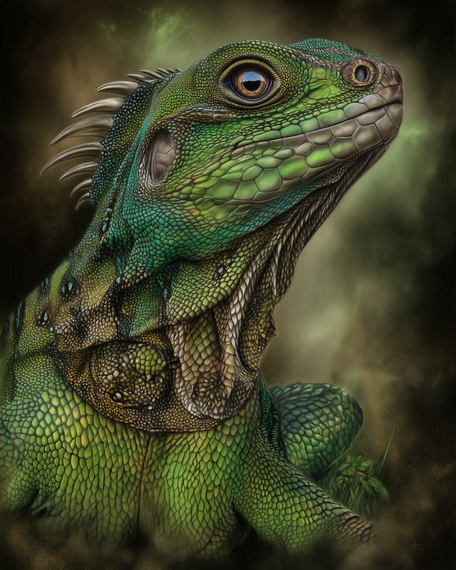 8×10 Iguana spiny profile close-up – neutral backdrop – crest – 900932426