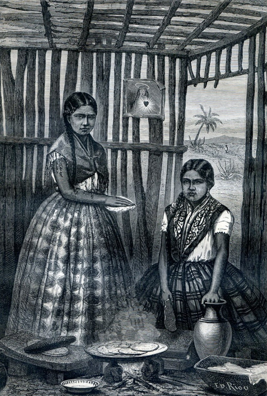 Mexico, The Tortilleras......Antique engraving 1862