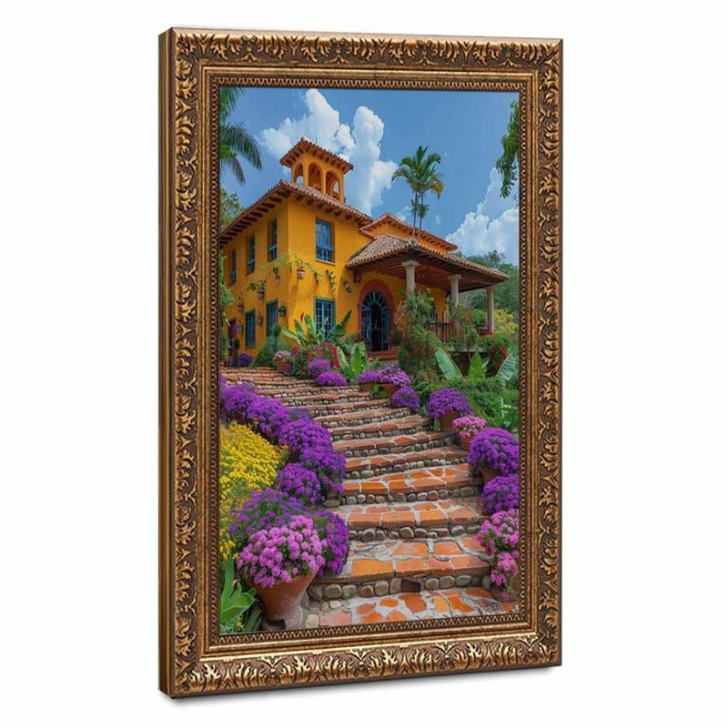 Mediterranean Villa Garden Canvas Oil Paintings Reproduction