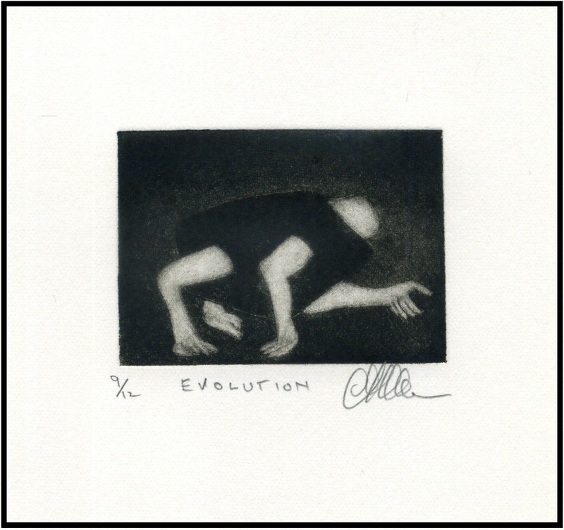 EVOLUTION Human Animal Figure Original Modernism Surrealism MEZZOTINT Signed