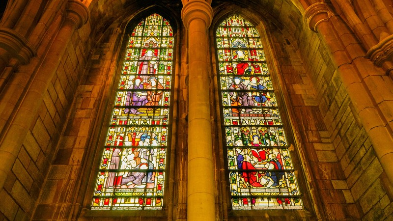 Church Stained Glass Windows Architecture Landmark Old -17″ x 22″ Fine Art Print