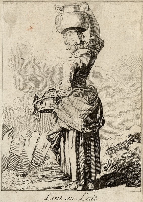 Antique Figures Print-A depiction of a woman selling milk-Boucher-1770